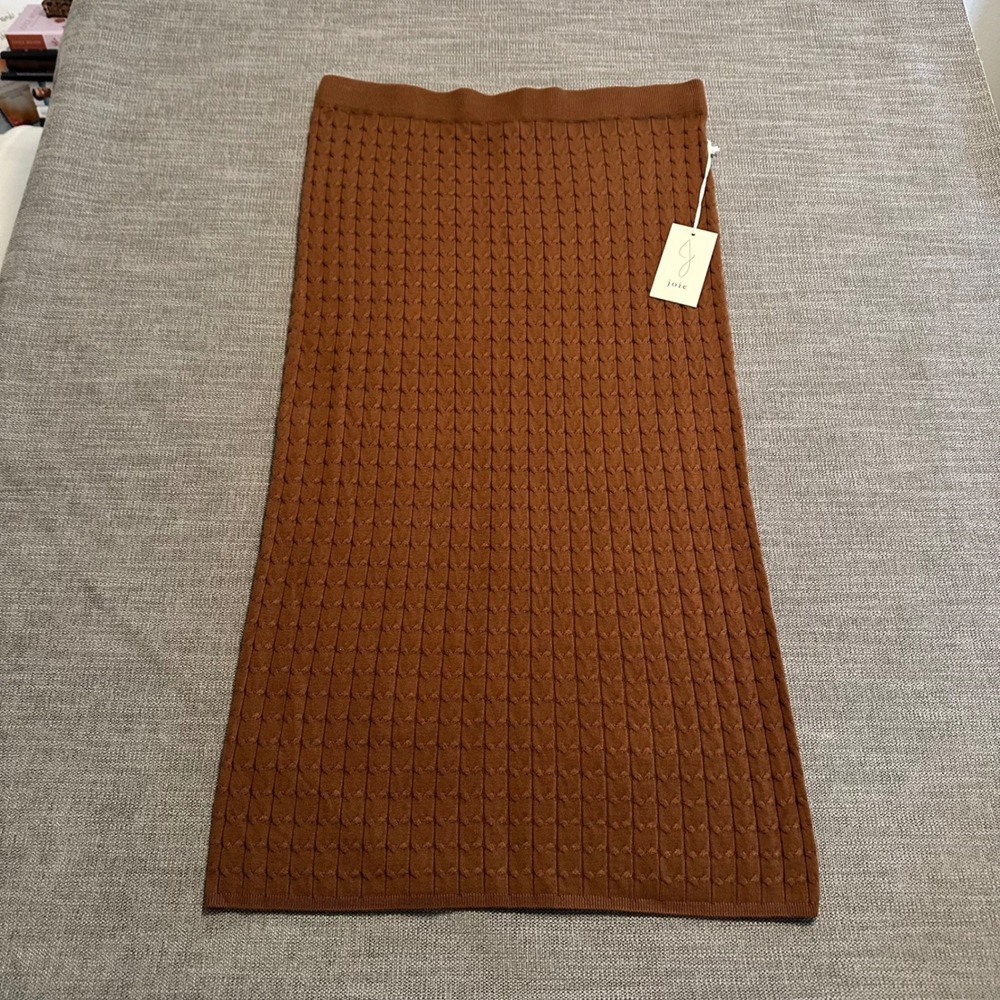Joie Cable Knit Midi Skirt Women XL Brown NEW Tobacco Back Vent Pencil Skirt